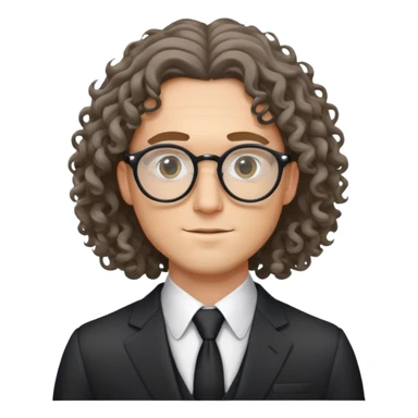 handsome white man with long curly hair in a suit wearing round glasses sticker