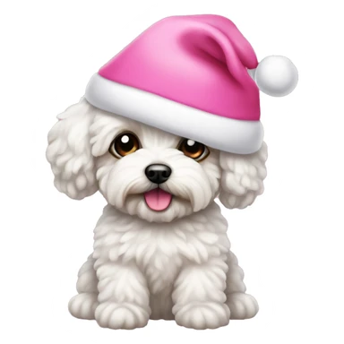 A maltipoo in a pink Santa hat sticker