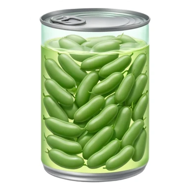 open metal can with pale green oval beans in clear liquid, no label or extras, soft lighting, subtle shadows, emoji scale sticker