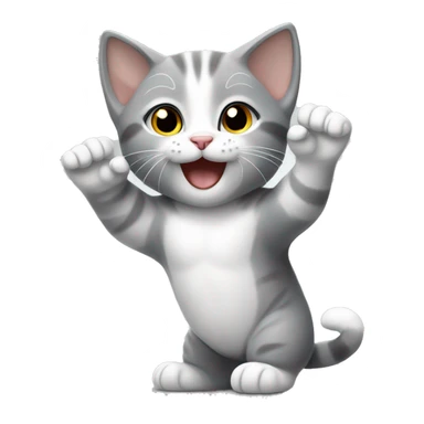 Gray and white kitten with arms up  sticker