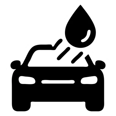 solid icon of a full luxury vehicle with glossy black mirror paint, water droplet sliding on the surface, minimal repellent effect with lines, elegant and minimal sticker