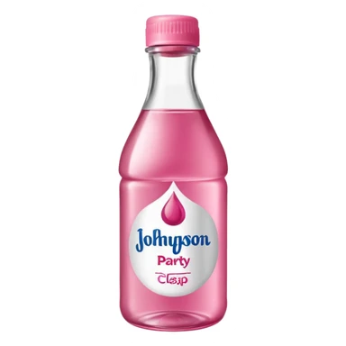 realistic Johnson and Johnson style bottle pink cap pink label clear bottle with berry party written on the logo with diddy logo leaking oil from the top sticker