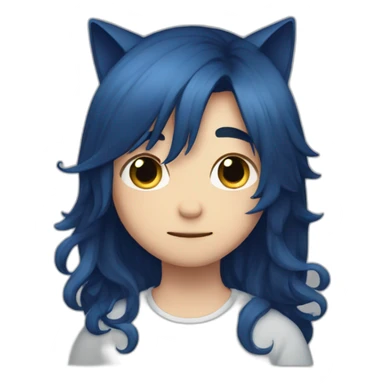 blushing shy, dark blue long hair, cat boy sticker