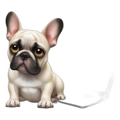 Unhappy FRENCH BULLDOg with laptop and mouse sticker
