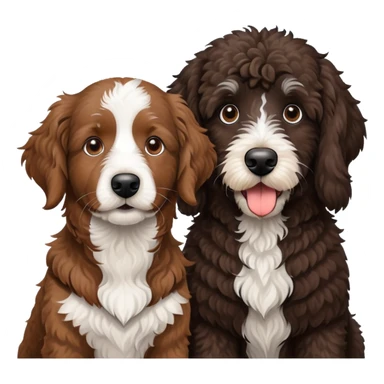2 dogs, one is a brown Aussie doodle. the other is a black Berenedoodle with white eyebrows . Make both same size sticker