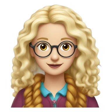 Generate Luna Lovegood a witch with long, wavy blonde hair. wearing round, radish-shaped glasses and a quirky outfit with a mixture of colors. Add a Luna Lovegood-inspired accessory like a butterbeer cork necklace,  sticker