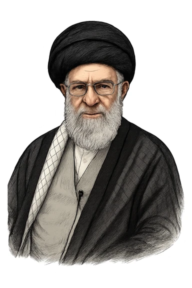 Али Хаменеи в слегка рисованном, но при это объемный стиль, прозрачный фон sticker