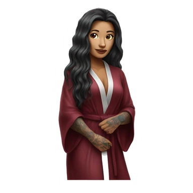 Beautiful tattooed burgundy long haired woman in silk robe sticker