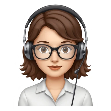 White female  Brown wavy hair  Dark brown eyes  Square glasses Headset sticker