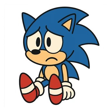 Sonic the Hedgehog with a sad expression, vibrant cartoon style sticker