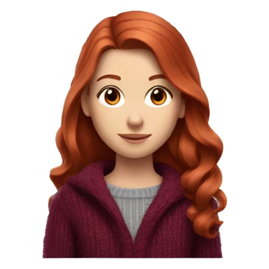redhead girl with grey eyes with long hair and Dyson styling in a burgundy sweater and a rat on her shoulder sticker
