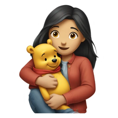 Winne the Pooh hugging pretty brunette girl wearing jeans sticker