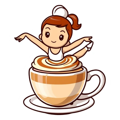 Cute ballerina dancing on top of a cappuccino cup, with cream and cinnamon swirls sticker