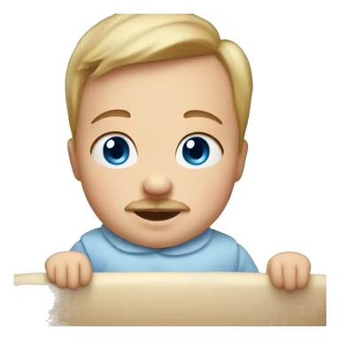 blue-eyed baby in cradle with a small mustache  sticker