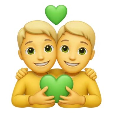 A hug emoji that holds green hearts in hands sticker