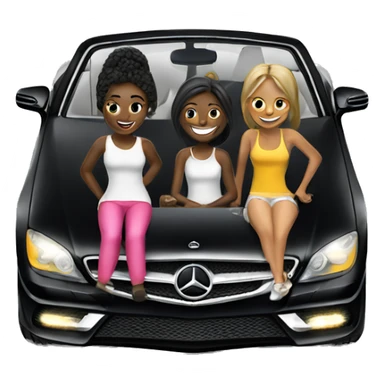 Black Mercedes Cabrio with two happy girls sticker