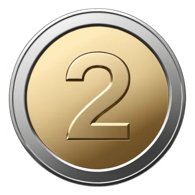 Emoji icon of a metal coin with engraved number 2, minimalist style, isolated, only metal color sticker