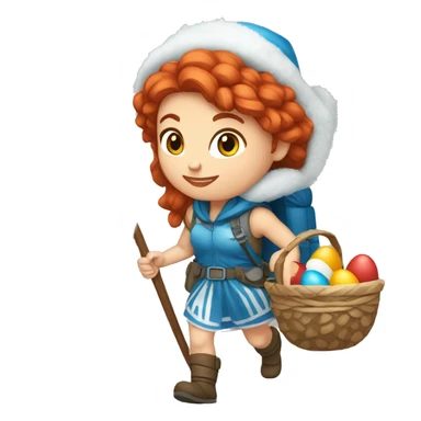 Greek Female winter mountaineer red hair white skin climbing with Greek Flag and Easter eggs basket sticker