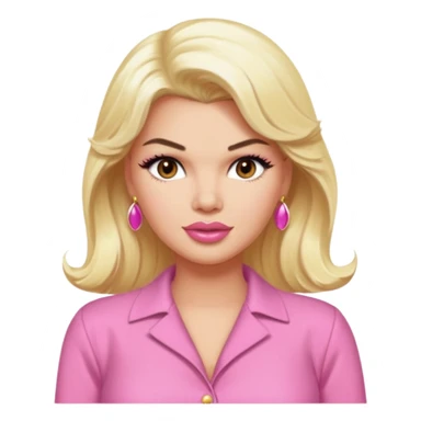 Jayne Mansfield with brown eyes, blonde long hair, pink outfit sticker