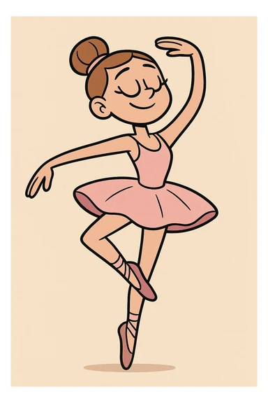 ballerina, 2D cartoon style, flat toon sticker