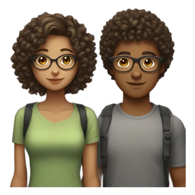 a couple of teenagers with glasses, the girl has curly hair and the boy has short hair sticker