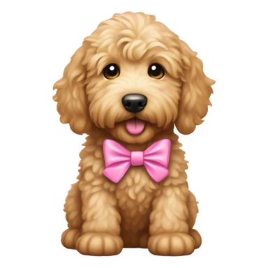 golden doodle puppy with a pink bow on it’s collar  sticker