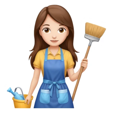 beautiful girl with long brown hair cleaning sticker