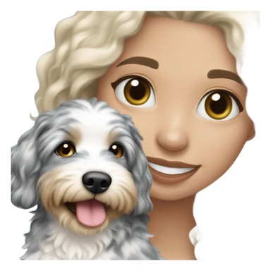 Blonde girl holding blue Merle aussiedoodle  sticker