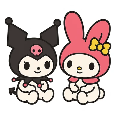 Remove the background, keep only Kuromi and My Melody in anime style, preserve all details, transparent background. sticker