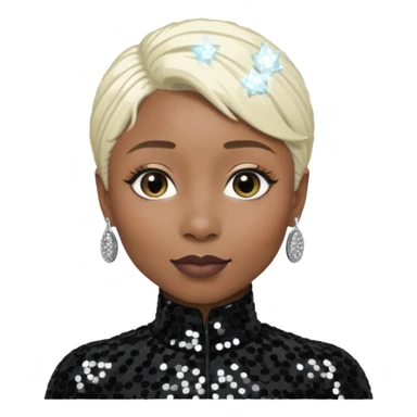 Cynthia Erivo with platinum blonde hair, black sequin outfit sticker