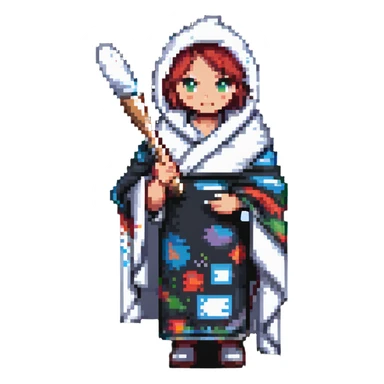 sick artist wrapped in a blanket holding a paintbrush sticker