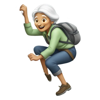 old woman climbing a rock sticker