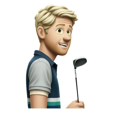 niall horan saying oopsie while holding golf courses sticker