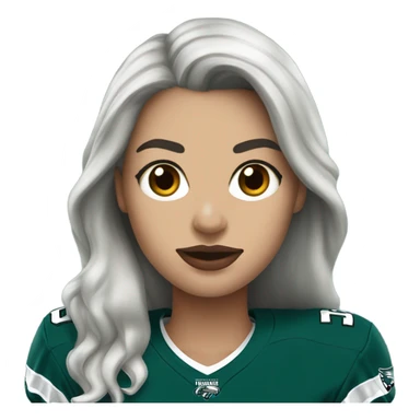 White female long dark hair red lips wearing Philadelphia Eagles jersey sticker