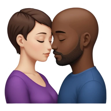 a white woman with short brown hair and a black man with no hair and a beard are facing one each other and their forehead are touching. They close their eyes and their are in love sticker