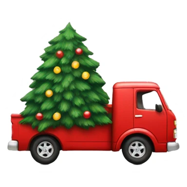 red truck with a christmas tree in the trunk sticker
