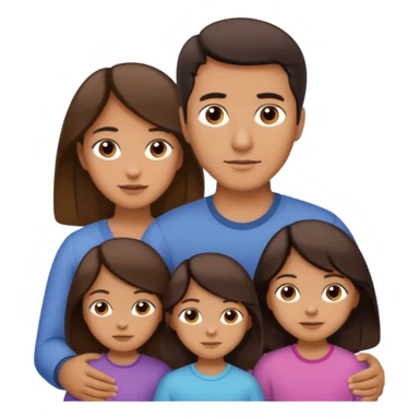 Family portrait with father with dark brown hair and black eyes, mother with light brown hair and brown eyes, three brown little girls with brown eyes sticker