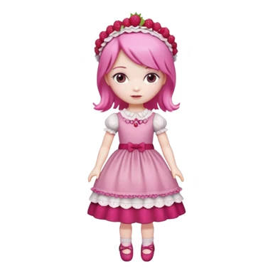 Isolated detaile illustration incredibly raspberry torte doll figurine full body with pink hair and a raspberry hairband sticker