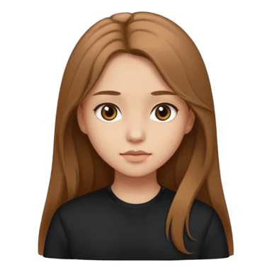 Create a girl with light brown long hair and brown eyes with soft face features wearing black clothes sticker