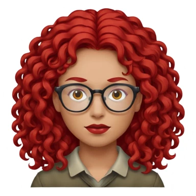 Peli roja rojo fuerte , con lentes pelo rizada largo sticker