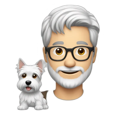 Gray hair man with glasses anda with westie dog girl sticker