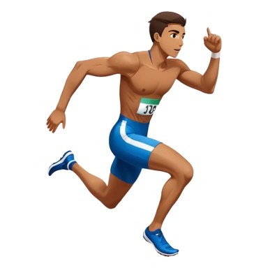 An icon symbolizing The background with track of a large stadium with cheering crowds, a digital timer, and a clear blue sky. professional running: a dynamic sprinting athlete in motion on a track, leaving motion lines behind. Transparent background emphasizes speed, endurance, and competition.  sticker