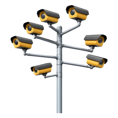Multiple CCTV cameras on a pole in black facing individual different directions  sticker