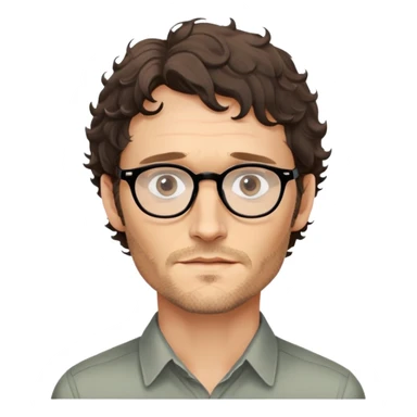 Will Graham from NBC show Hannibal, played by Hugh Dancy. Will Graham has medium curly hair, wears glasses and has LIGHT stubble, no mustache.  sticker
