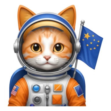a cat in space suit, holding blue rectangle flag sticker
