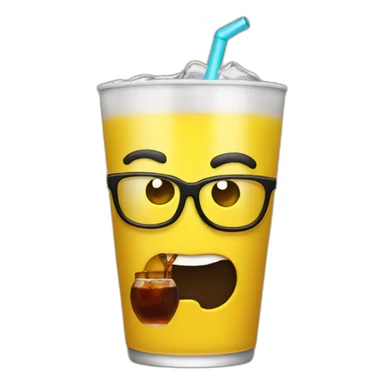 yellow geek emoji drinking cola sticker