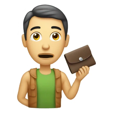 confused customer holding empty wallet sticker