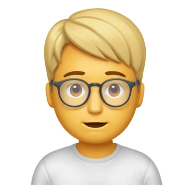 Erstell mir ein emoji von einer gut aussehenden Person. Diese sollte Männlich, ohne Bart mit Brille, guter Frisur und jung sein. Er soll sehr intelligent wirken, noch dazu sollte man sein T-shirt oder Hoodie sehen. sticker