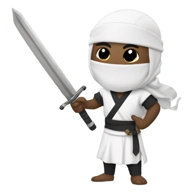 Masked Guy with dreadlocks dressed as a white ninja with a sword sticker