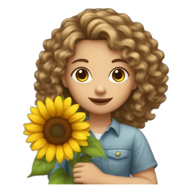 curly hair white girl holding sunflower sticker